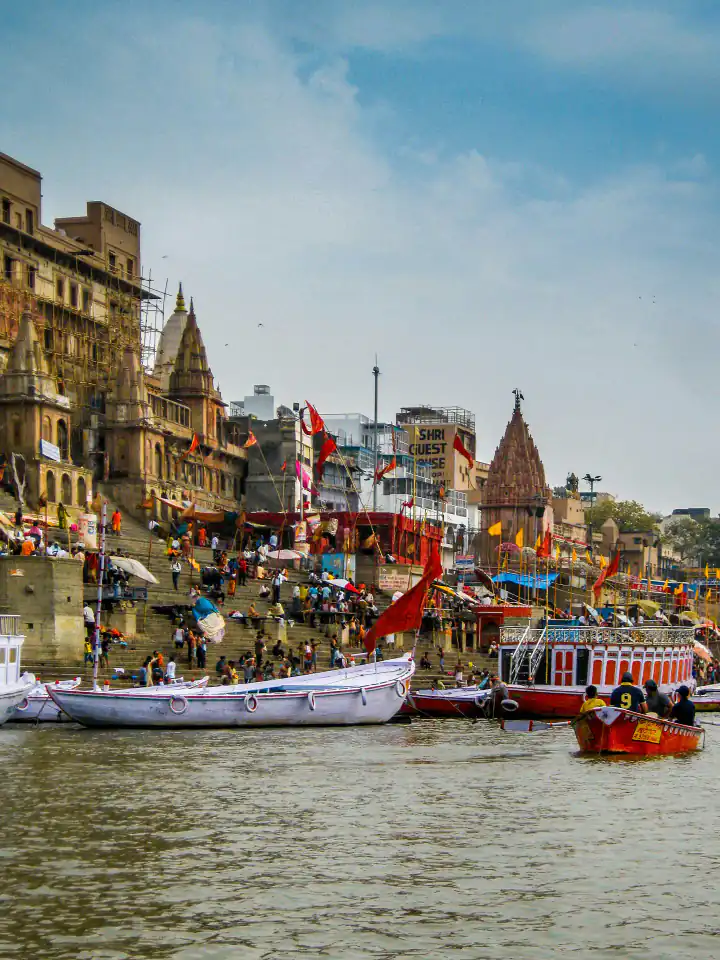 Boats on the Ganges in front of Assi Ghat, Varanasi