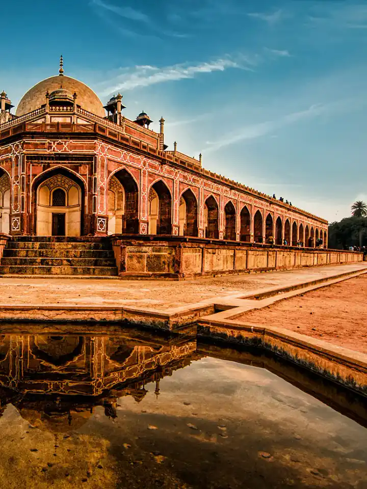 Humayun's Tomb in Delhi reflected in its garden pool